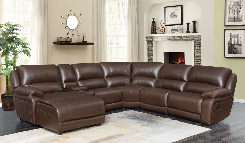 Reclining sectional sofa in chocolate brown leather by Coaster