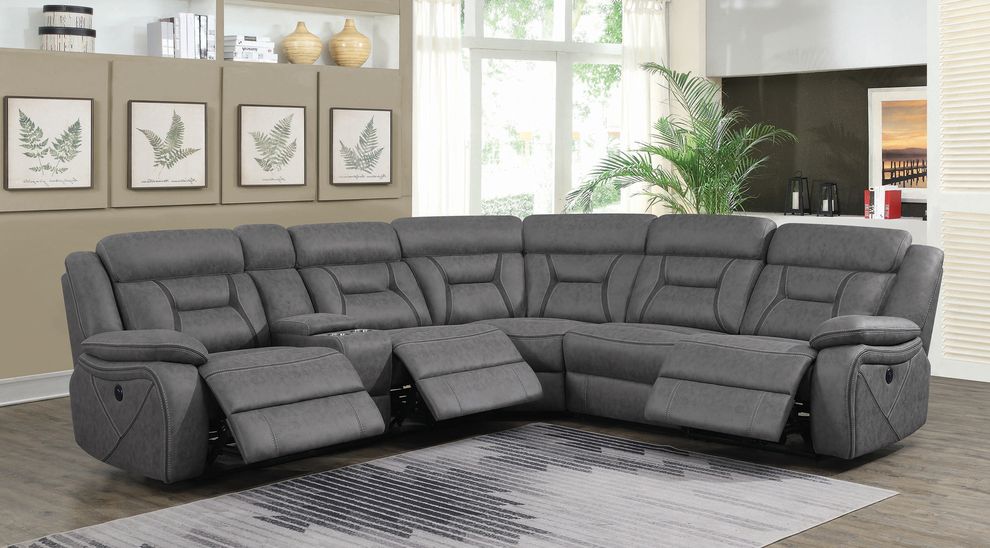 Gray faux suede premium 4pcs recliner sectional by Coaster