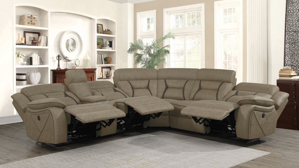 Tan faux suede premium fabric 4pcs recliner sectional by Coaster