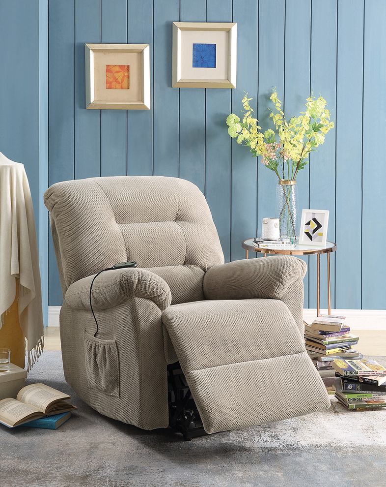 Taupe power lift recliner by Coaster