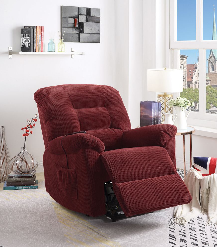 Brick red power lift recliner by Coaster