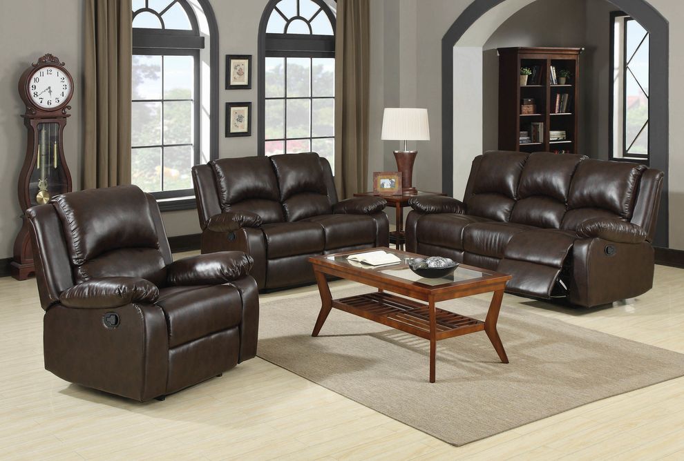 Reclining sofa in espresso bonded leather by Coaster
