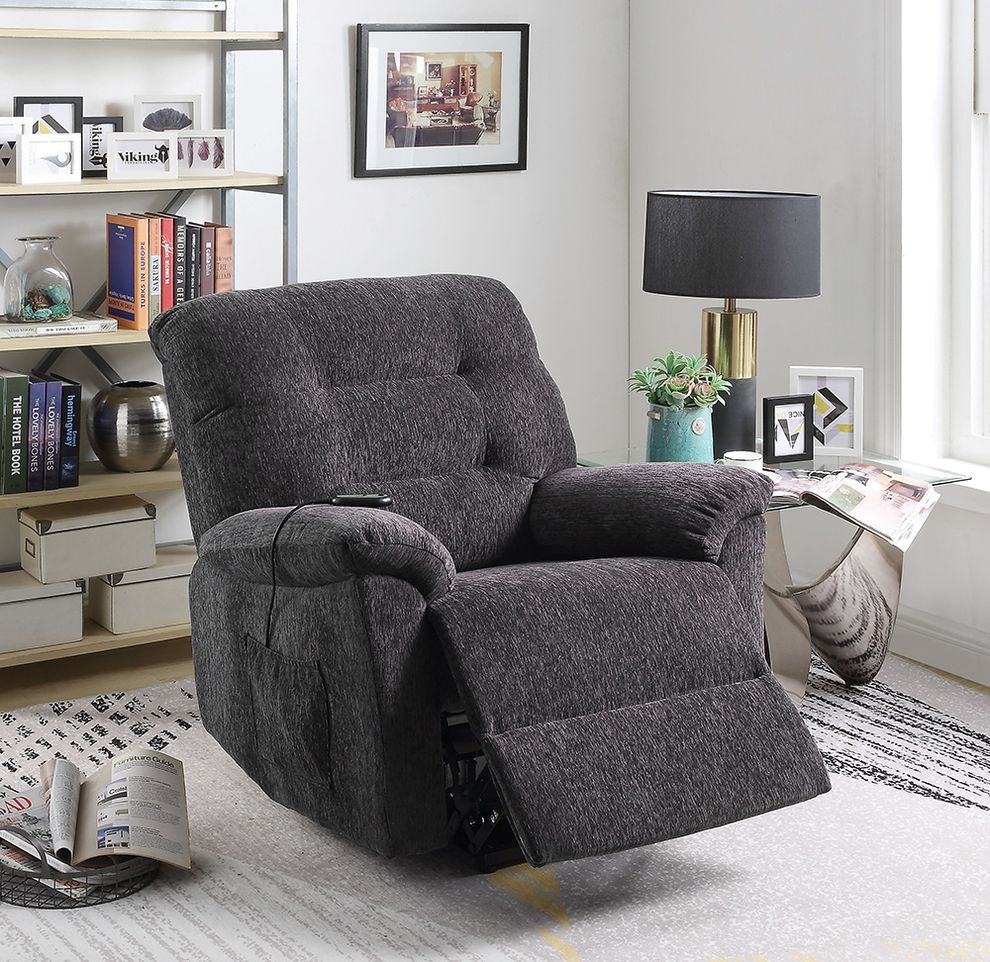 Power lift recliner w/ remote in dark gray chenille by Coaster