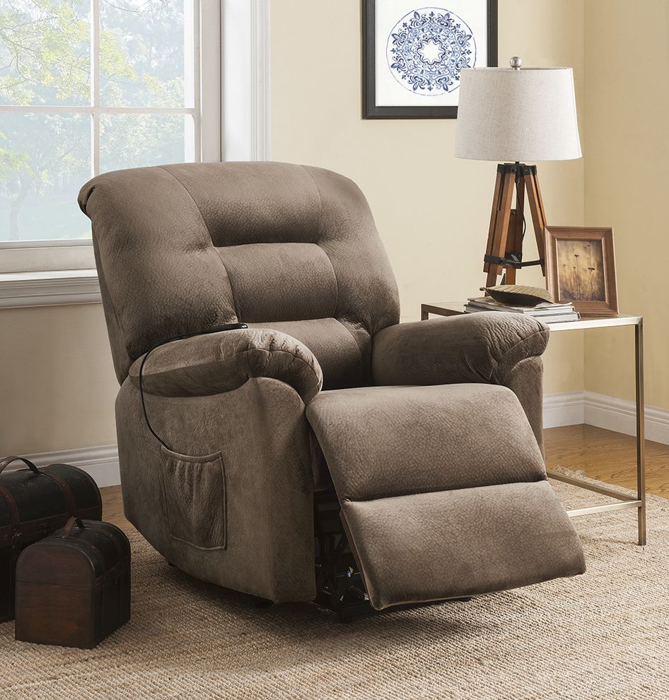 Power lift recliner chair in brown sugar upholstery by Coaster