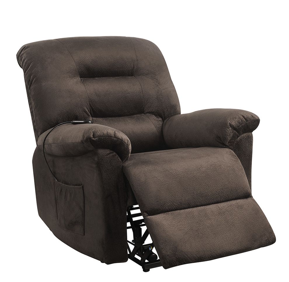 Power lift recliner in deep chocolate velvet fabric by Coaster