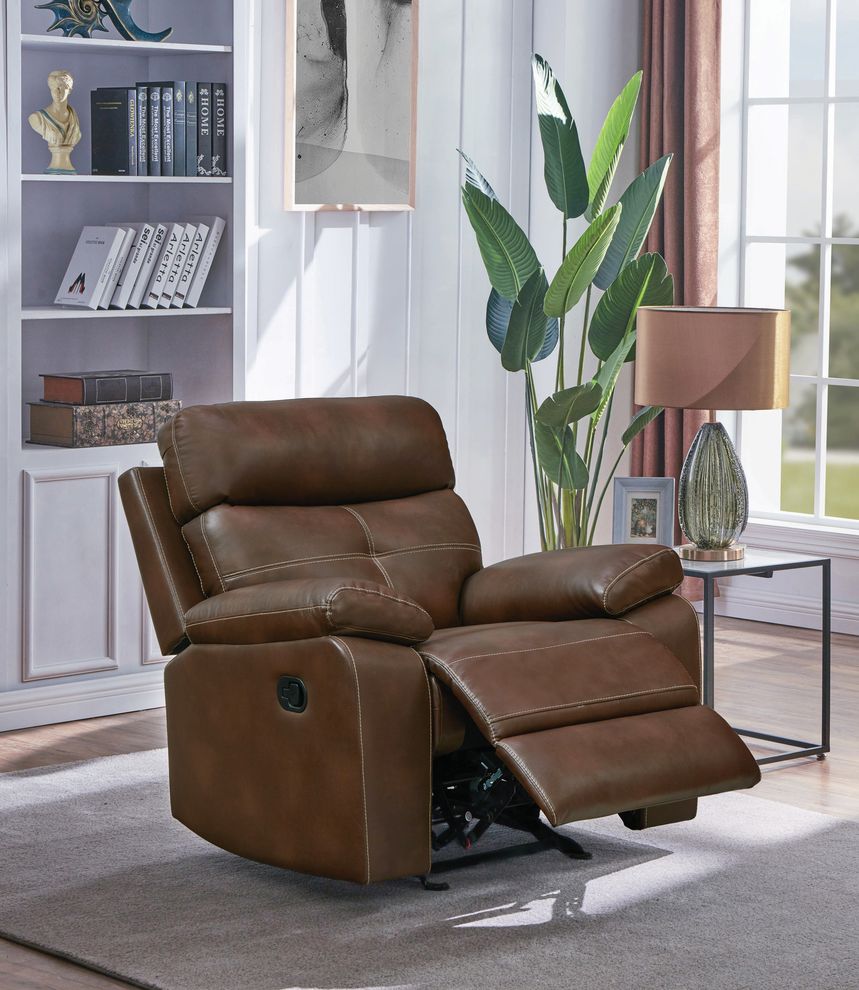 Brown faux leather recliner chair by Coaster