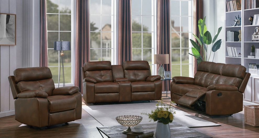 Brown leatherette recliner sofa in casual style by Coaster