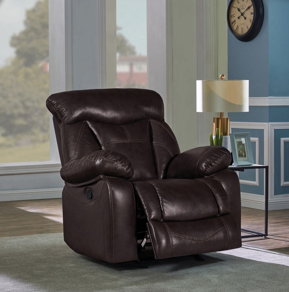 Casual dark brown glider recliner chair by Coaster