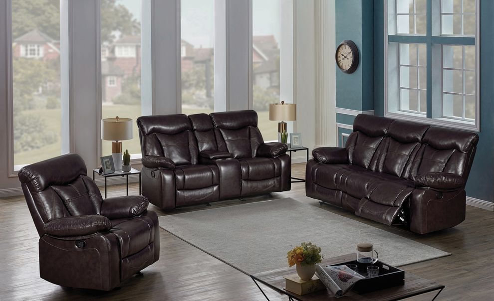 Casual dark brown leatherette motion sofa by Coaster
