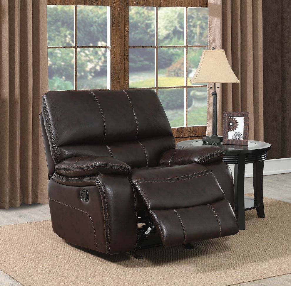 Chocolate glider recliner by Coaster