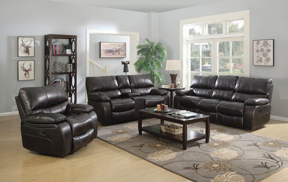 Willemse chocolate reclining sofa with drop down table by Coaster