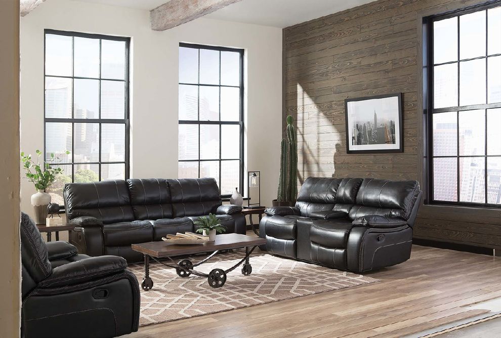 Black leather motion recliner sofa by Coaster