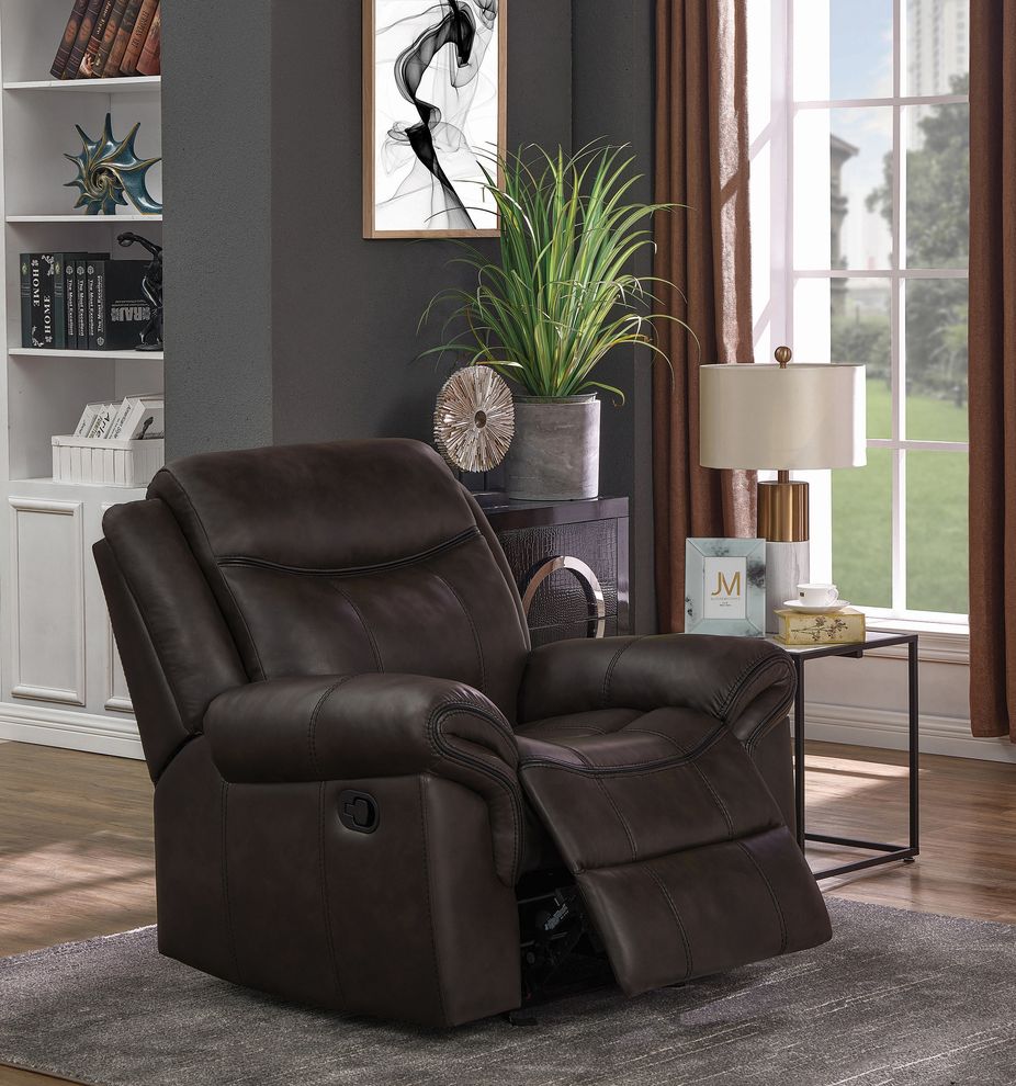 Transitional cocoa brown glider recliner by Coaster