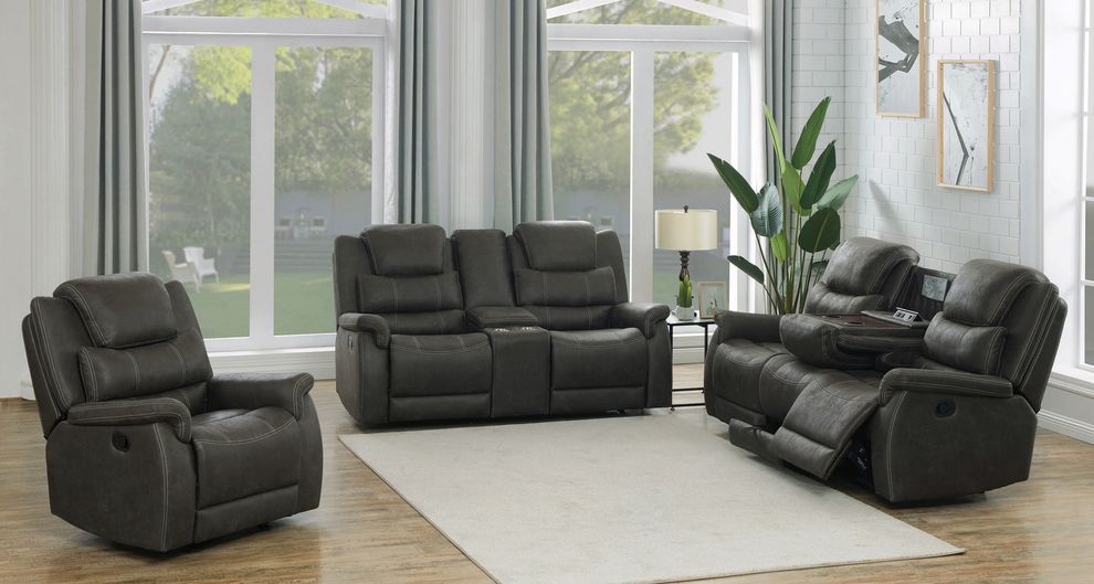 Gray coated microfiber recliner motion sofa by Coaster