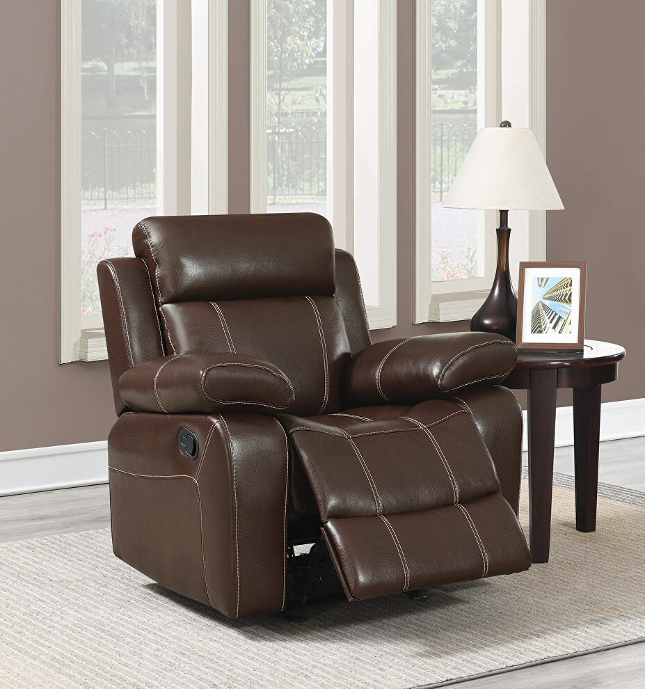 Myleene chestnut leather recliner by Coaster