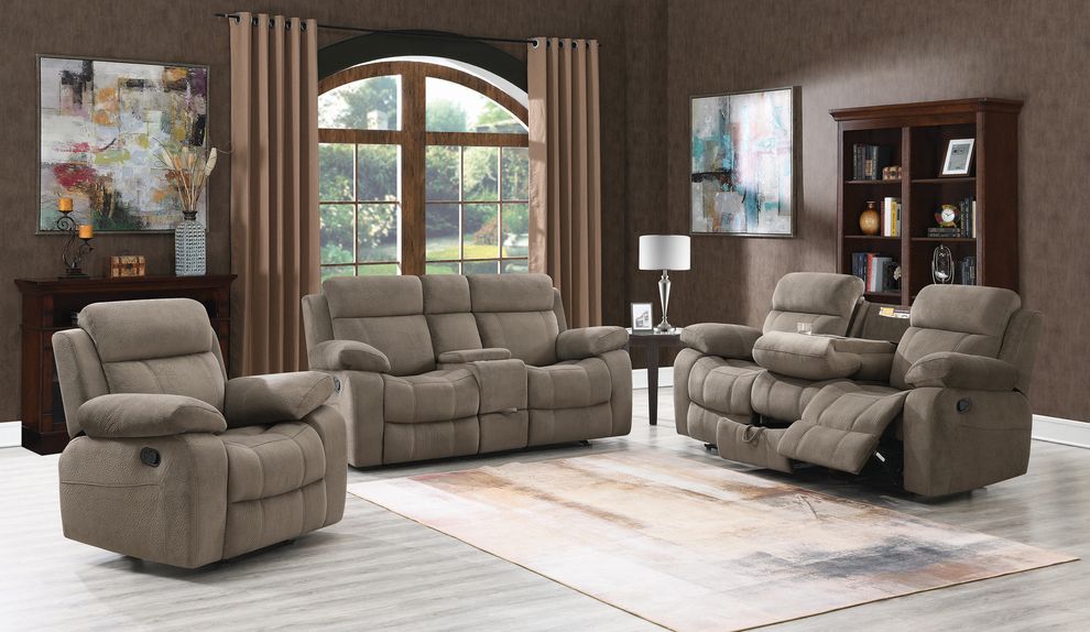 Reclining sofa in sand brown microfiber by Coaster