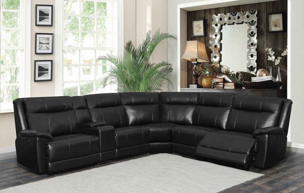 6 pc power sectional in black leatherette by Coaster