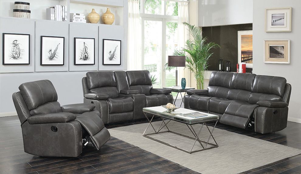 Casual charcoal leather motion sofa by Coaster