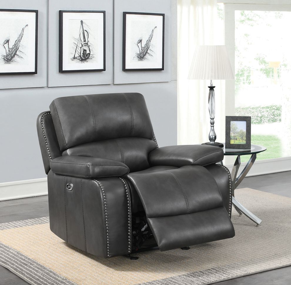 Casual charcoal power glider recliner by Coaster