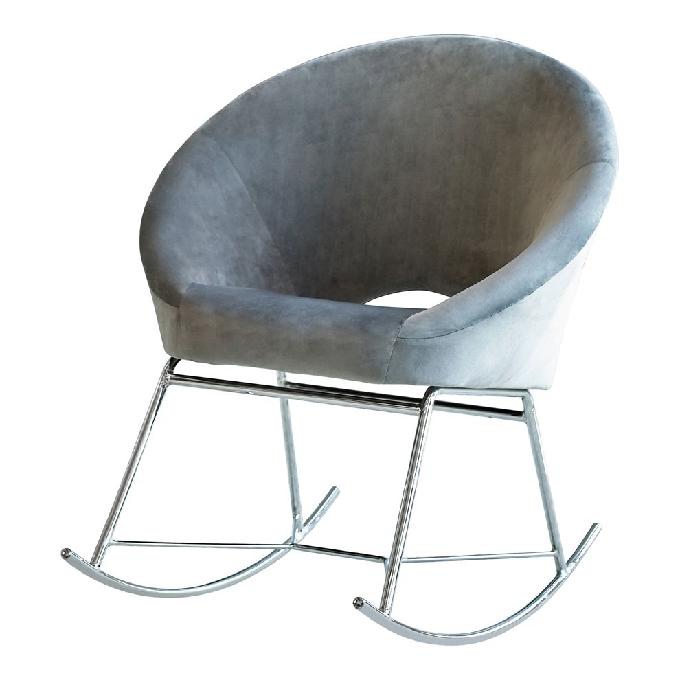 Gray velvet / chrome rocking chair by Coaster