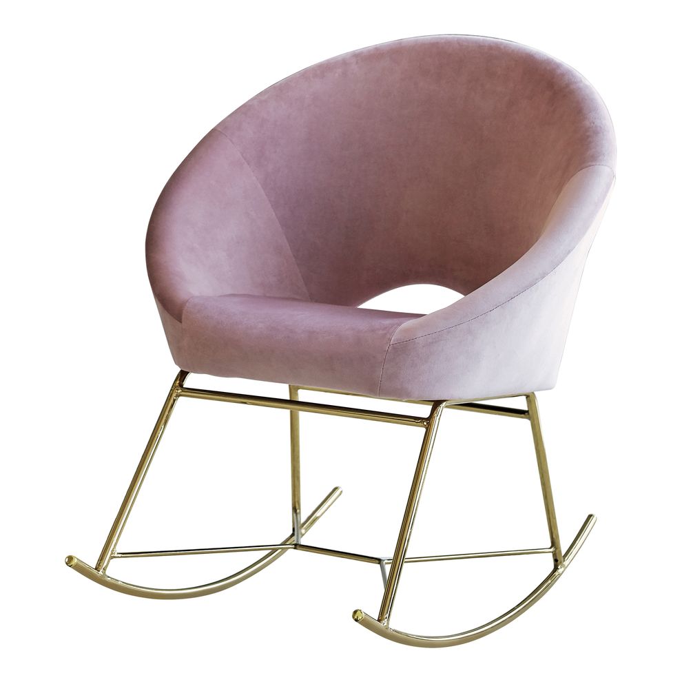Rocking chair in rose velvet w/ golden legs by Coaster