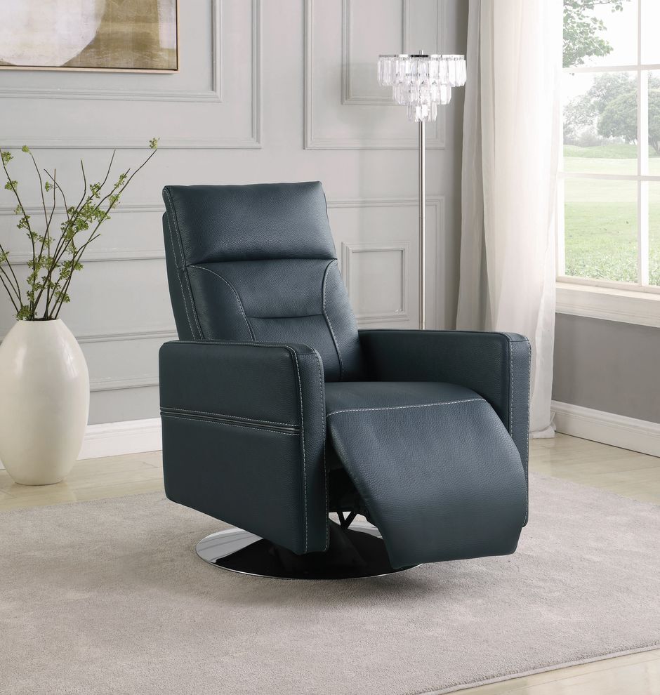 Swivel push-back recliner in ink blue fabric by Coaster