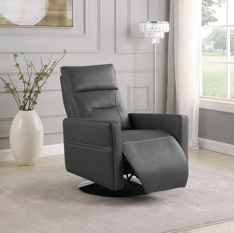 Swivel push-back recliner in gray fabric by Coaster