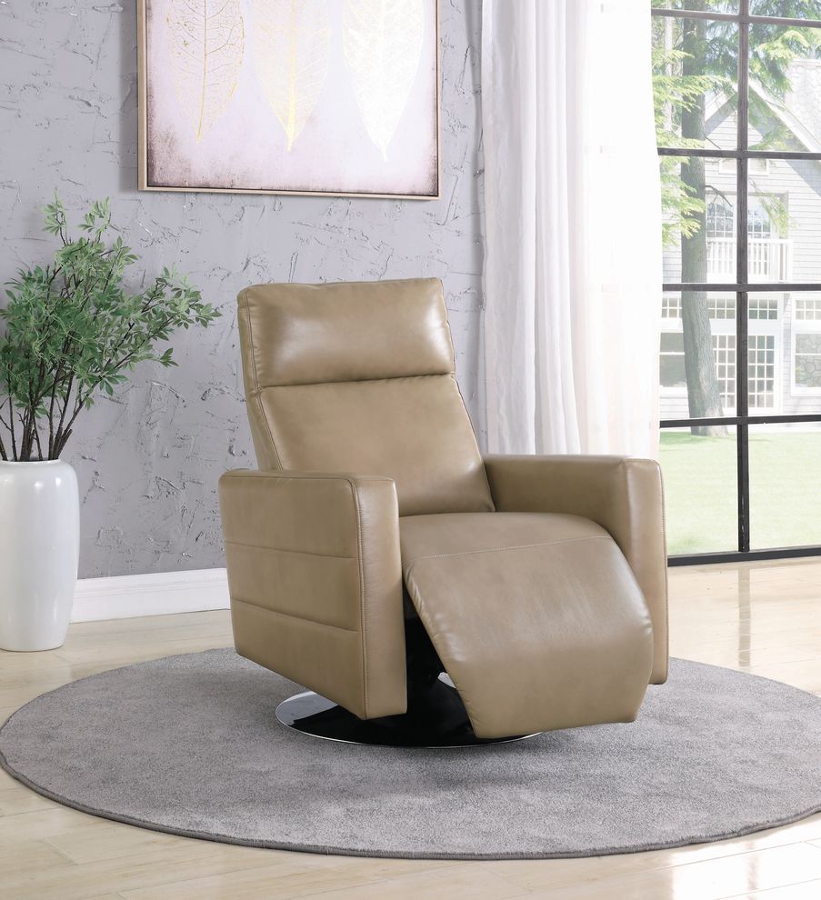 Swivel push-back recliner in taupe leather by Coaster