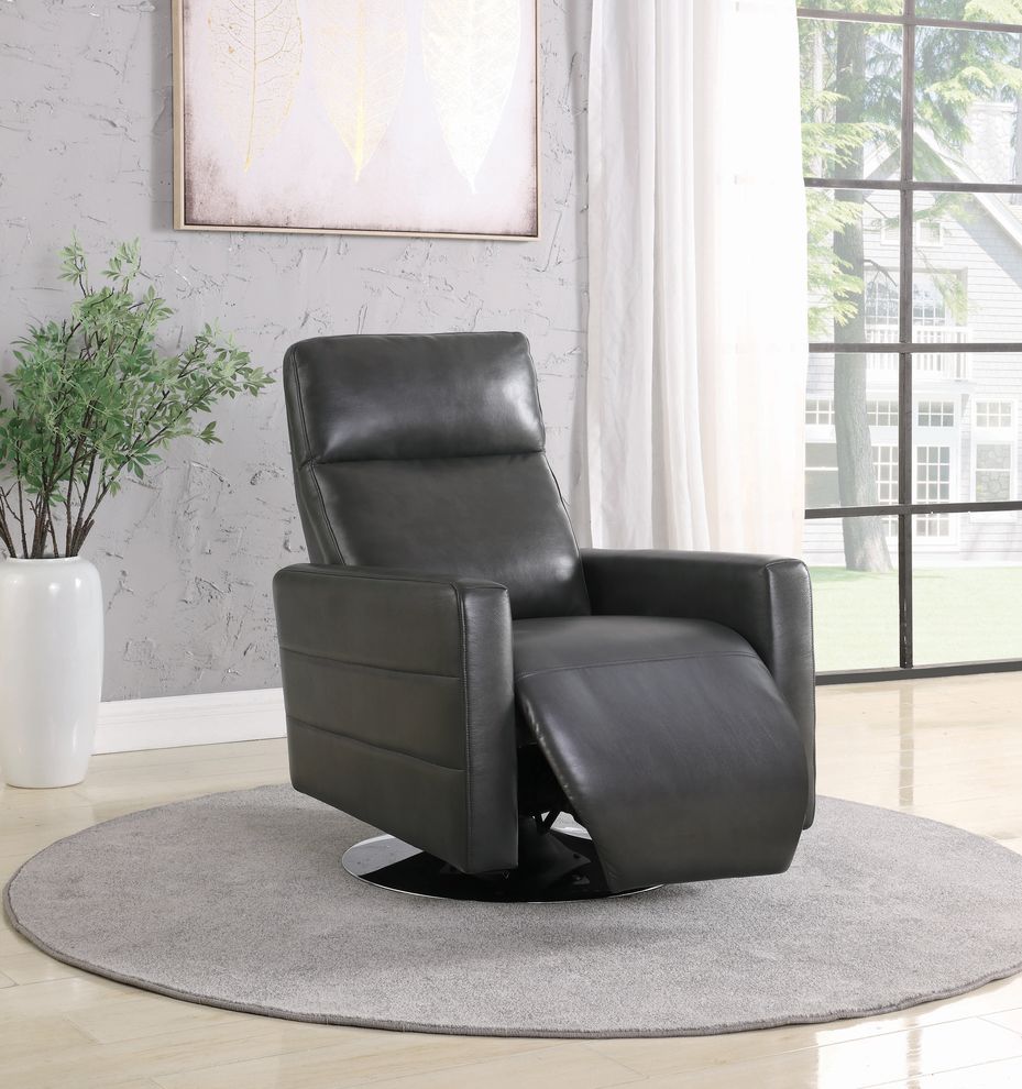 Swivel push-back recliner in charcoal gray chair by Coaster
