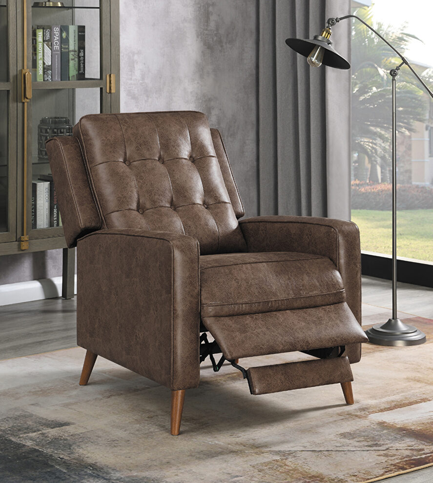 Brown finish microfiber leather upholstery push back recliner by Coaster