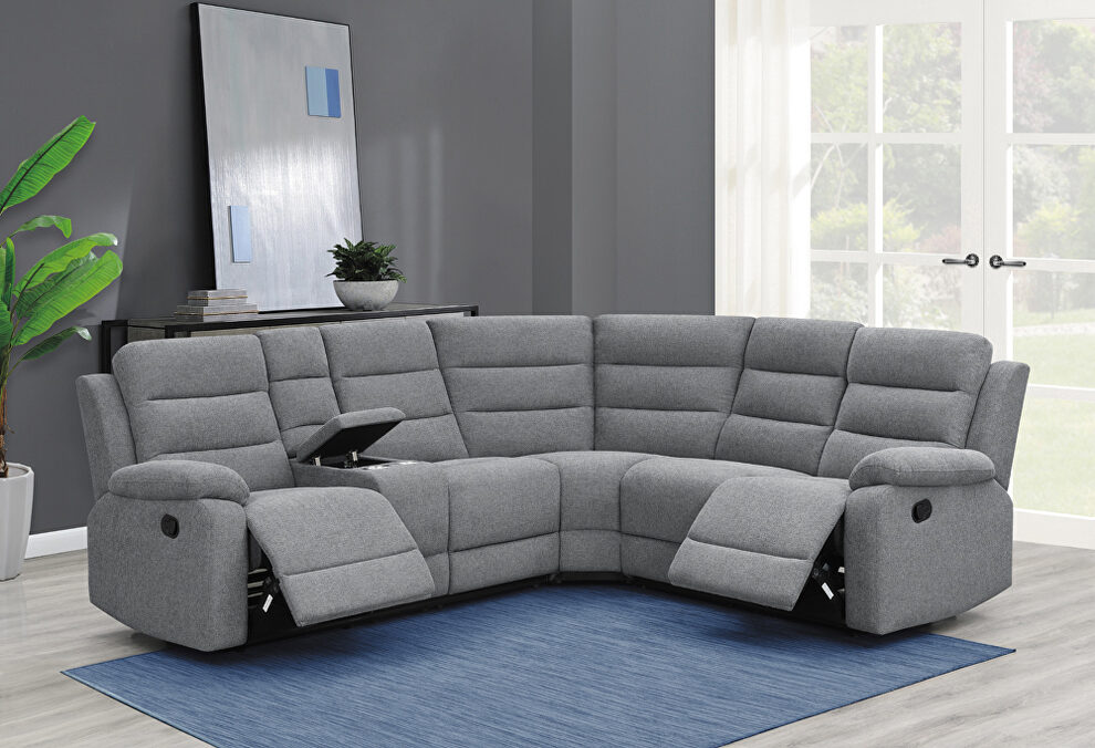 Smoke performance fabric upholstery 3 pc motion sectional by Coaster