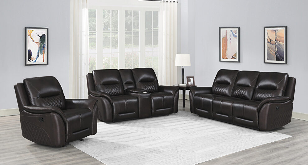 Dark brown finish genuine top grain leather upholstery motion sofa by Coaster