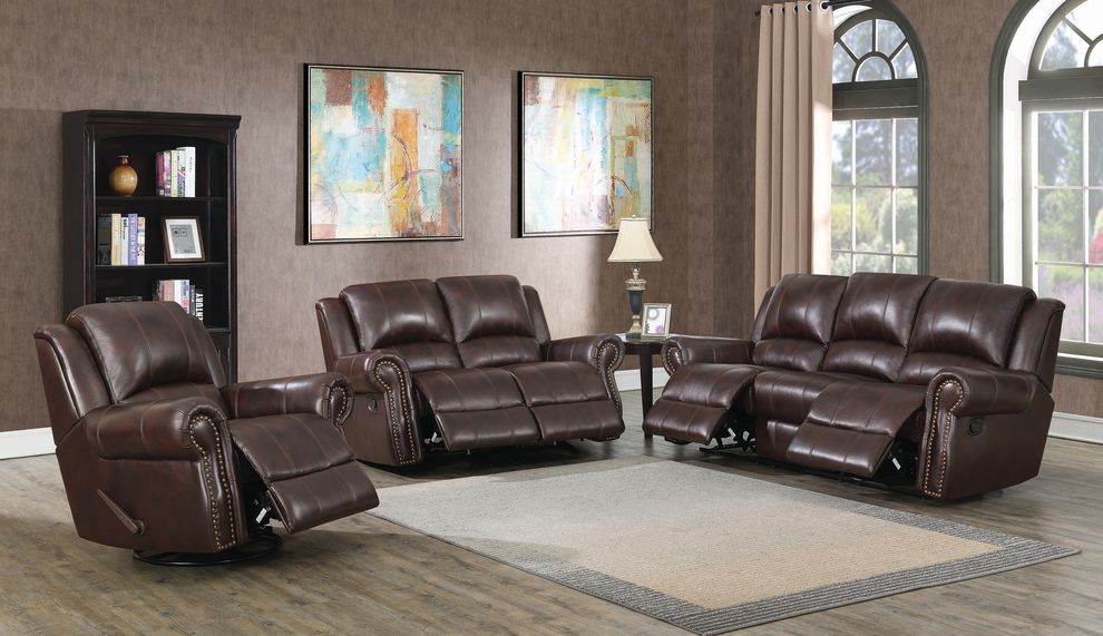 Traditional brown reclining sofa with nailhead studs by Coaster
