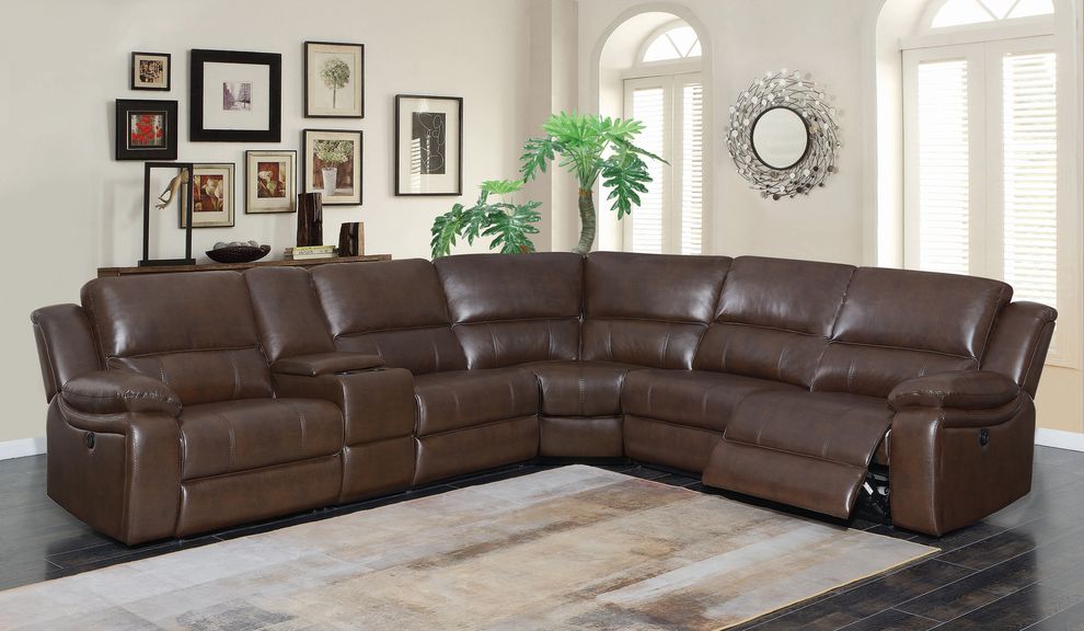 6 pc power sectional in brown leatherette by Coaster