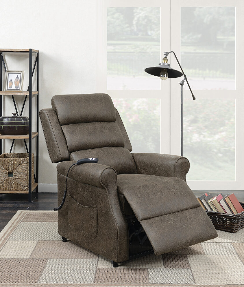 Casual brown power lift recliner by Coaster
