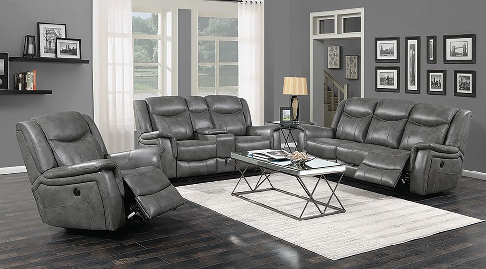 Conrad transitional grey power sofa by Coaster