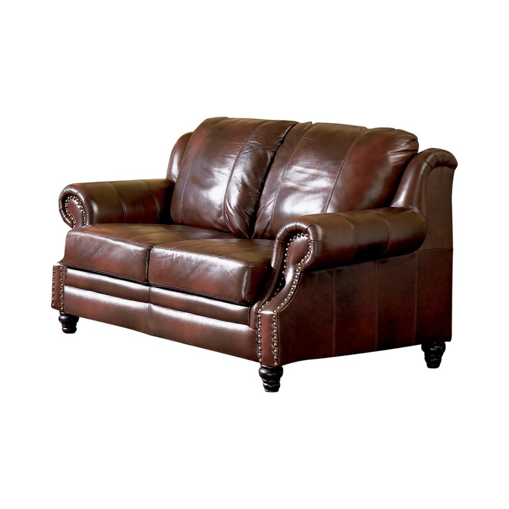 Tri-tone traditional full leather brown loveseat by Coaster