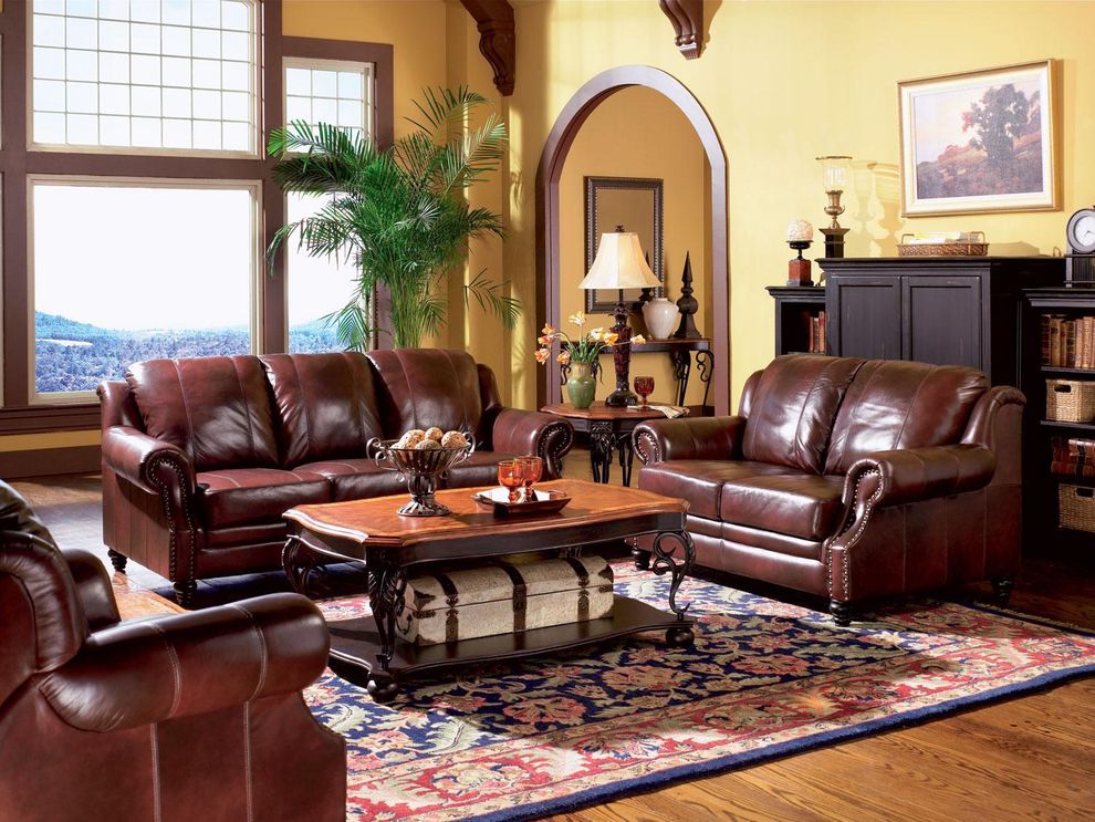 Tri-tone traditional full leather brown couch by Coaster