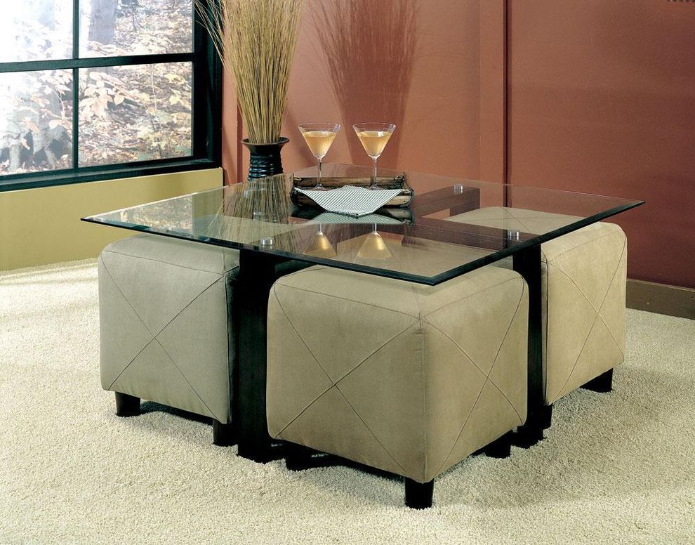Metal/glass coffee table w/ 4 ottoman cubes by Coaster