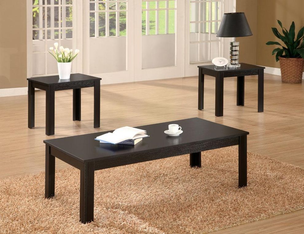 Affordable 3 pcs occasional table set in black by Coaster