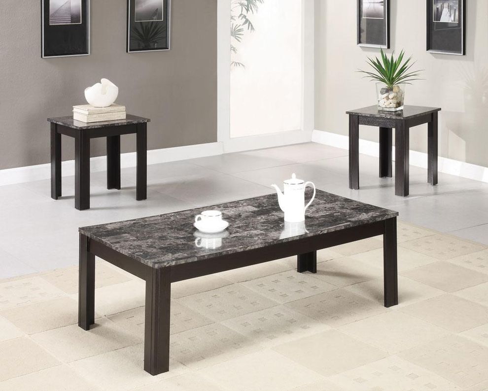 3pcs gray faux marble coffee table set by Coaster