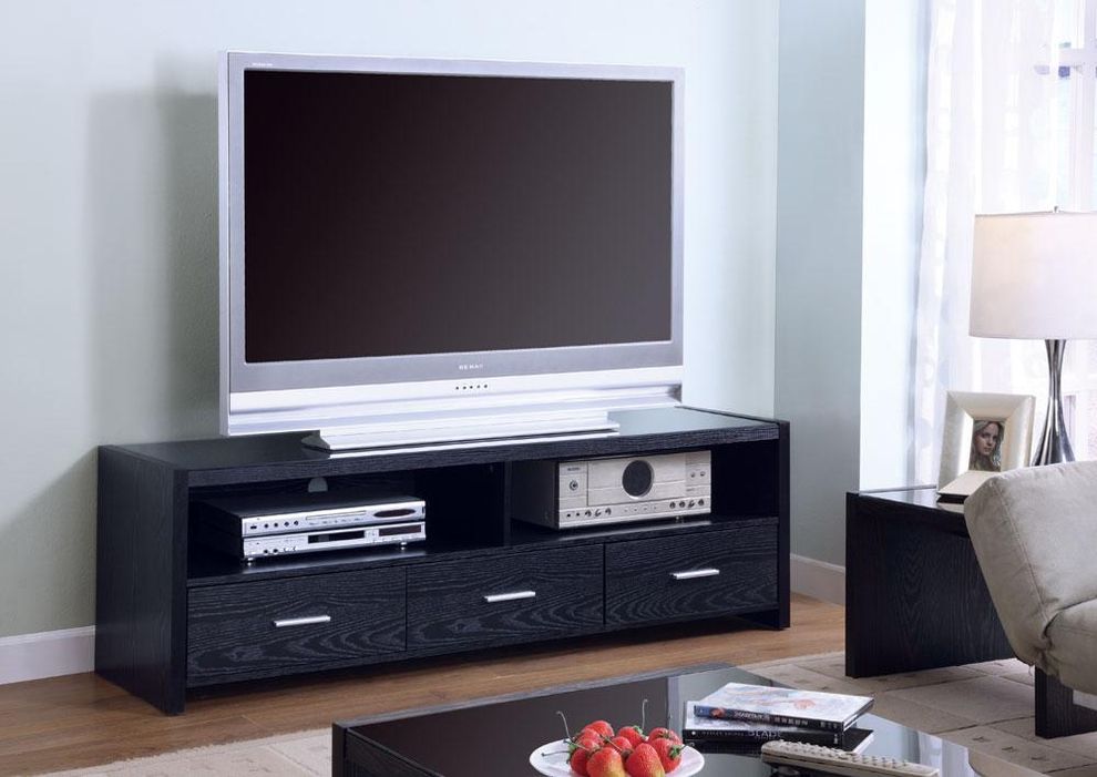 Black solid TV stand / entertainment unit by Coaster