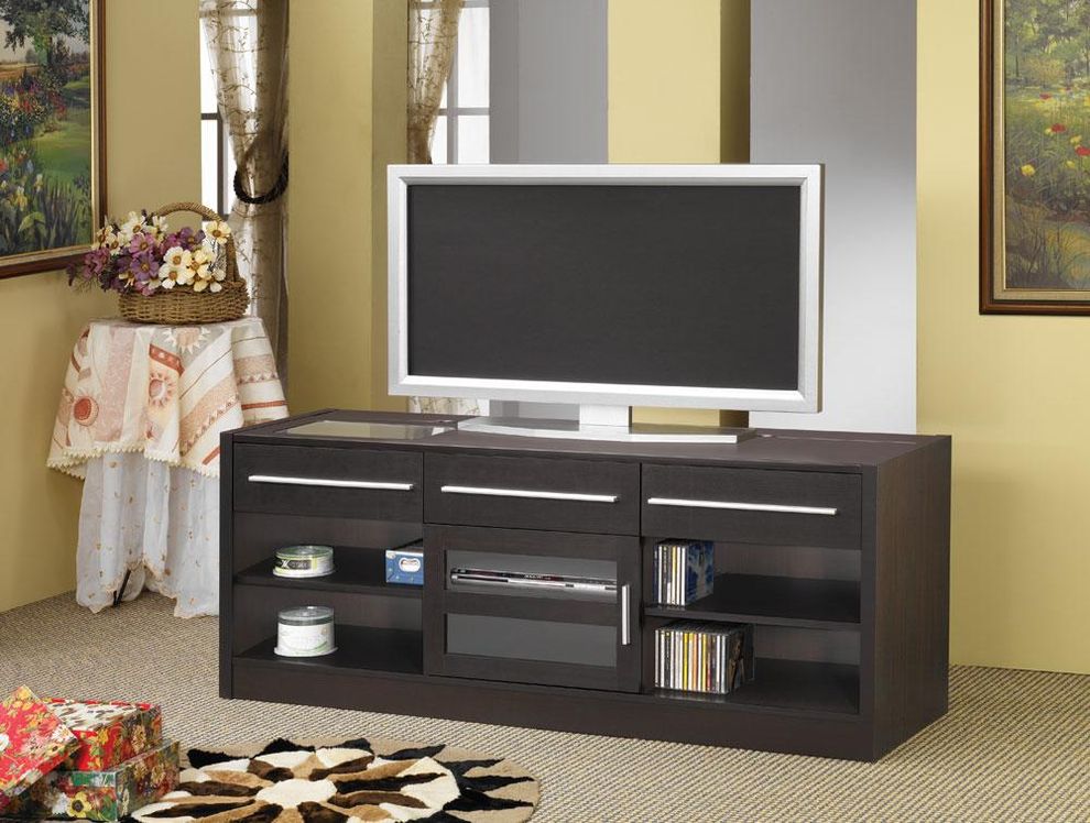 Dark brown oak TV console by Coaster