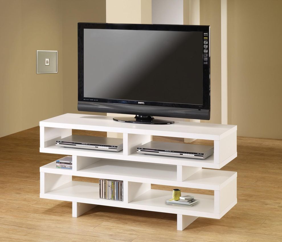 Modern TV stand in white wood finish by Coaster