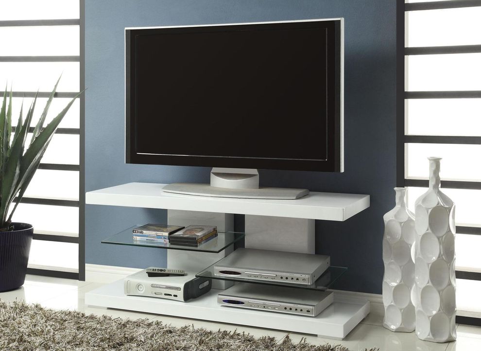 Modern TV stand with alternating glass shelves by Coaster