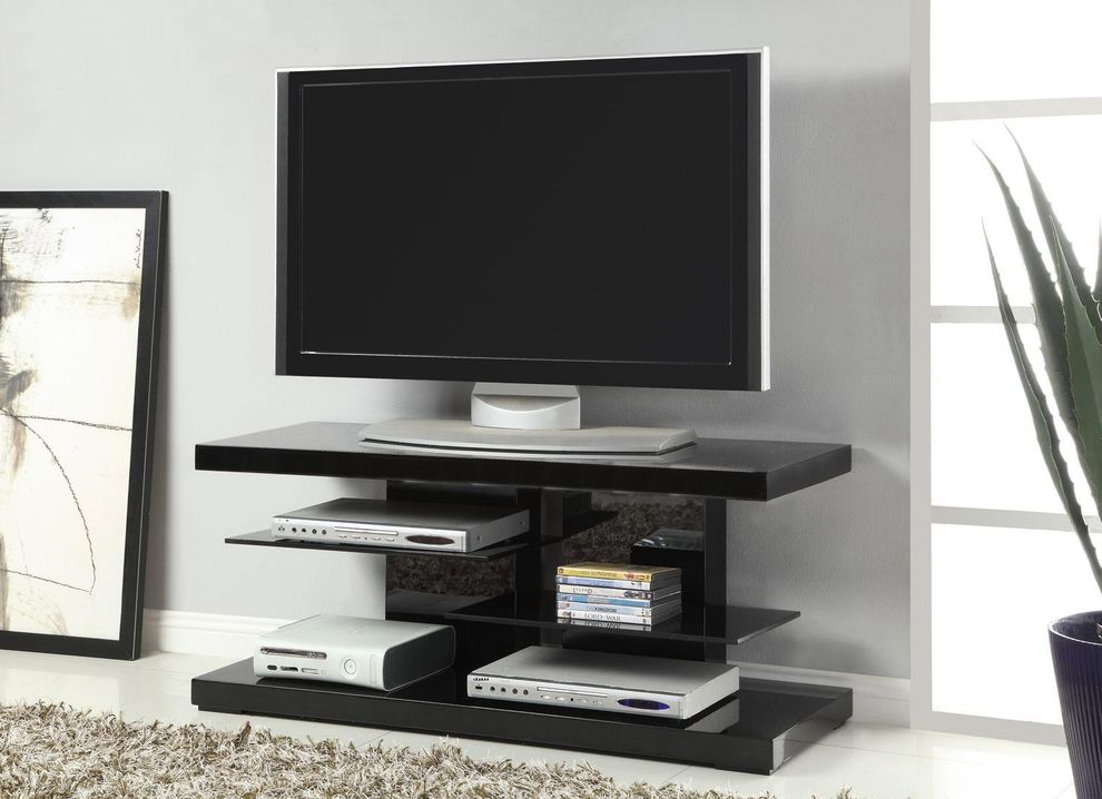 Modern TV stand with alternating glass shelves by Coaster