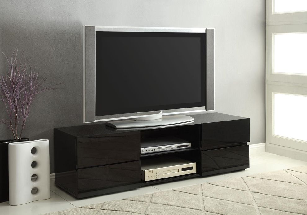 High gloss black TV stand in contemporary style by Coaster