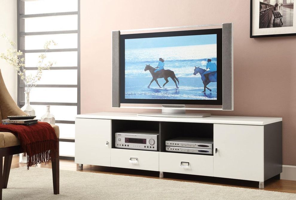 Contemporary TV console with chrome hardware by Coaster