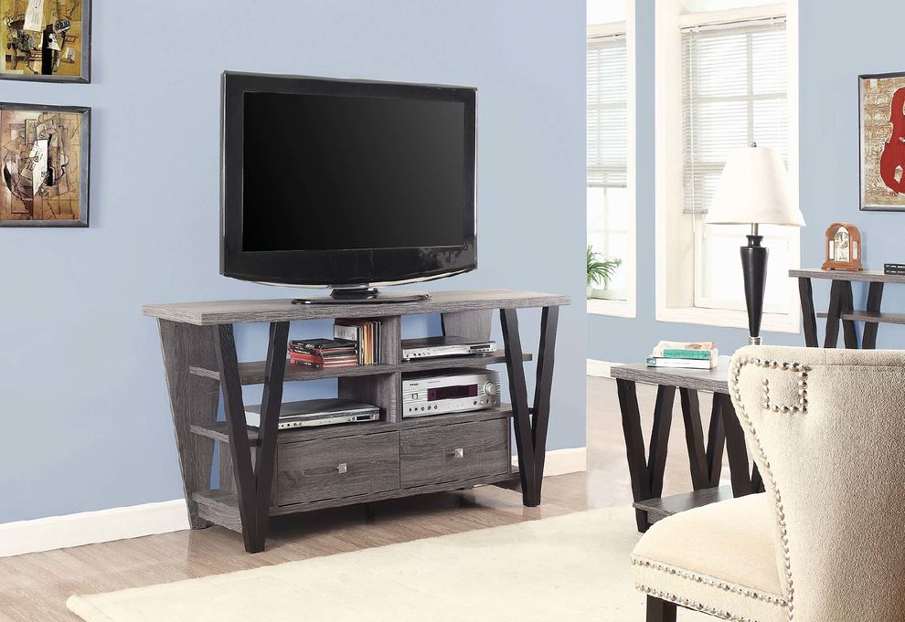 Modern two-tone trapezoid TV console by Coaster