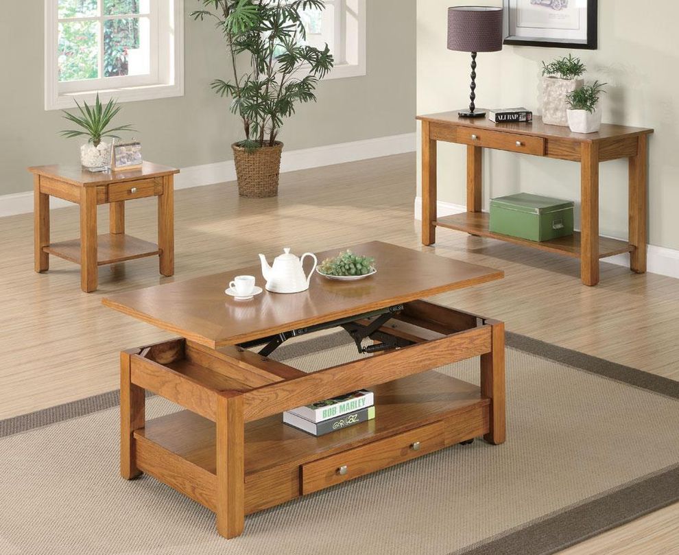 Oak veneer coffee table w/ storage and lift top by Coaster